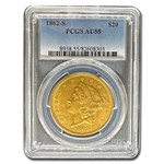 1862-S $20 Liberty Gold Double Eagle AU-55 PCGS