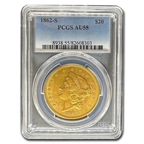 1862-S $20 Liberty Gold Double Eagle AU-55 PCGS 1862-S $20 Liberty Gold Double Eagle AU-55 PCGS