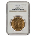 1862-S $20 Liberty Gold Double Eagle AU-58 NGC