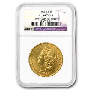 1862-S $20 Liberty Gold Double Eagle AU Details NGC (Polished) 1862-S $20 Liberty Gold Double Eagle AU Details NGC (Polished)