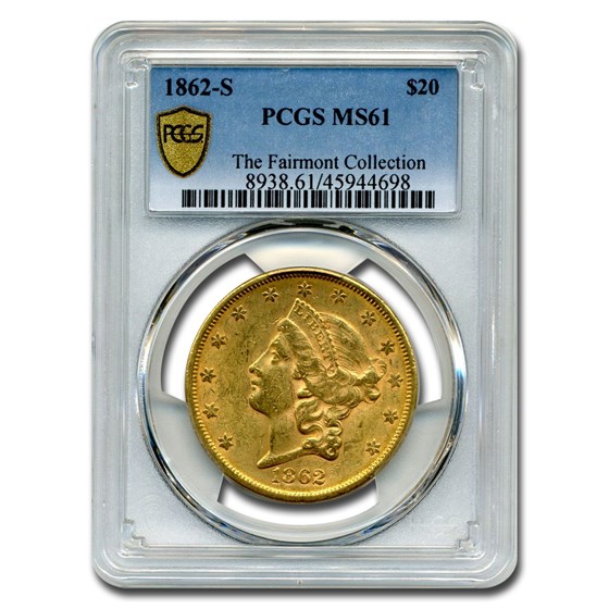 1862-S $20 Liberty Gold Double Eagle MS-61 PCGS