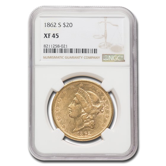 1862-S $20 Liberty Gold Double Eagle XF-45 NGC 1862-S $20 Liberty Gold Double Eagle XF-45 NGC
