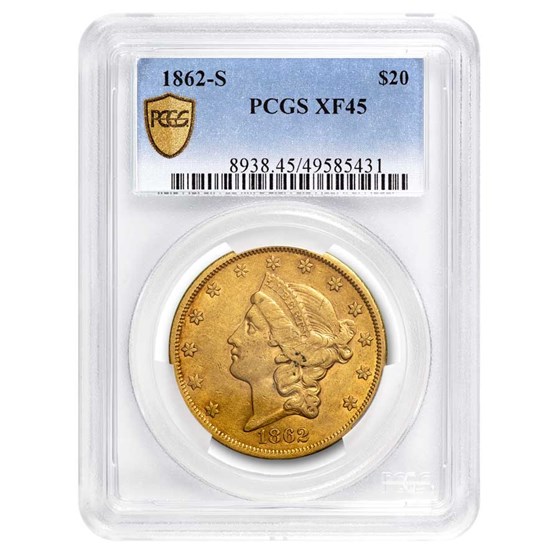 1862-S $20 Liberty Gold Double Eagle XF-45 PCGS 1862-S $20 Liberty Gold Double Eagle XF-45 PCGS