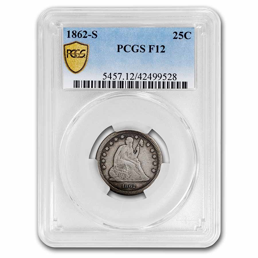 1862-S Liberty Seated Quarter Fine-12 PCGS