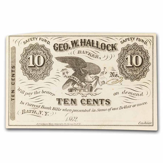 1862 Scrip of Geo. Hallock, Banker in Bath, NY 10 Cents CU