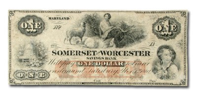 1862 Somerset & Worcester Svgs Bank of Salisbury, MD $1.00 VF 1862 Somerset & Worcester Svgs Bank of Salisbury, MD $1.00 VF