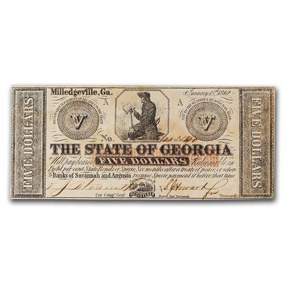 1862 State of Georgia $5.00 Note (CR-5) CU