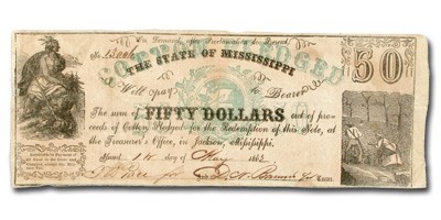 1862 State of Mississippi $50.00 CR-15 RARITY-6 XF 1862 State of Mississippi $50.00 CR-15 RARITY-6 XF