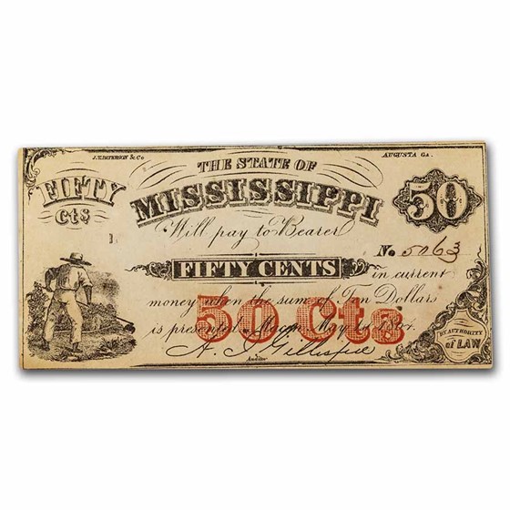 1862 State of Mississippi 50 Cents CR-45 CU 1862 State of Mississippi 50 Cents CR-45 CU
