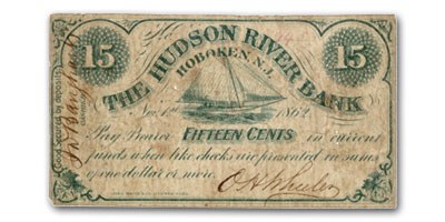 1862 The Hudson River Bank @ Hoboken, NJ $0.15 Unlisted VG 1862 The Hudson River Bank @ Hoboken, NJ $0.15 Unlisted VG