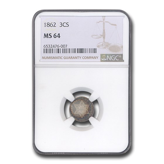 1862 Three Cent Silver MS-64 NGC 1862 Three Cent Silver MS-64 NGC