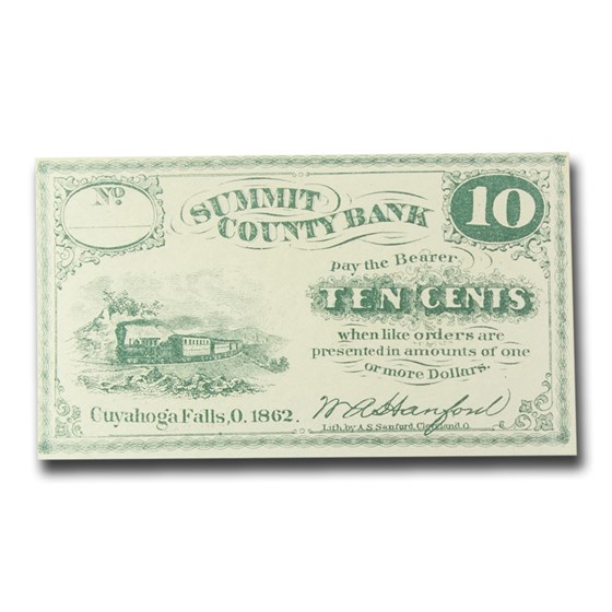 1862 W A Hanford, Summit County Bank, Cuyahoga Falls, OH $0.10 CU 1862 W A Hanford, Summit County Bank, Cuyahoga Falls, OH $0.10 CU