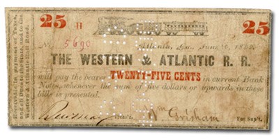 1862 Western & Atlantic Rail Road of Atlanta, GA $0.50 Note Aug 1 1862 Western & Atlantic Rail Road of Atlanta, GA $0.50 Note Aug 1