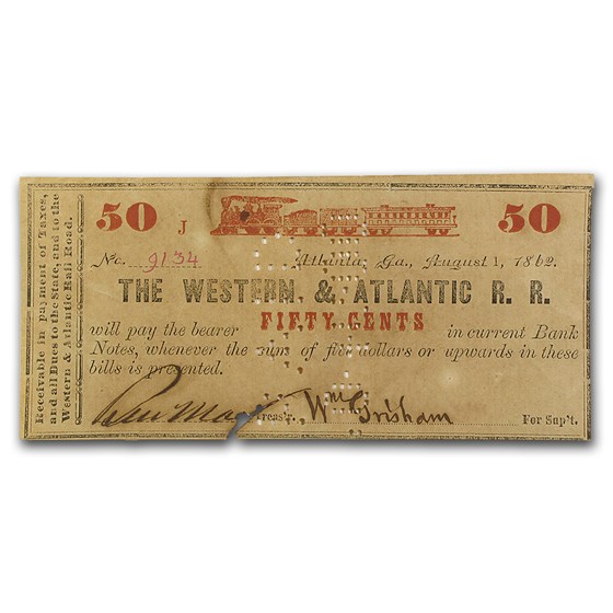 1862 Western & Atlantic RR of Atlanta, GA 25 Cents XF 1862 Western & Atlantic RR of Atlanta, GA 25 Cents XF
