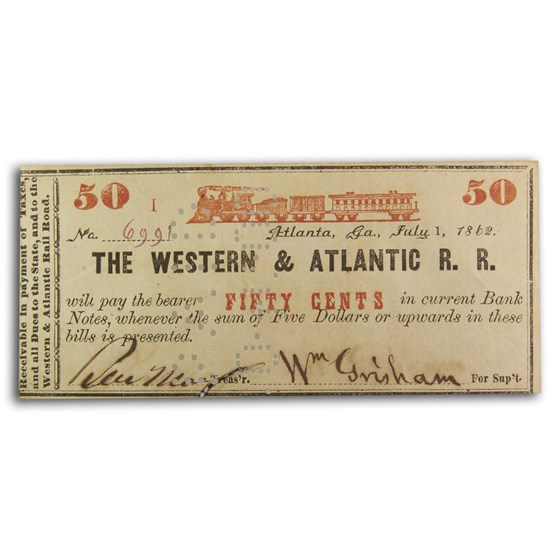 1862 Western & Atlantic RR of Atlanta, GA 50 Cents AU