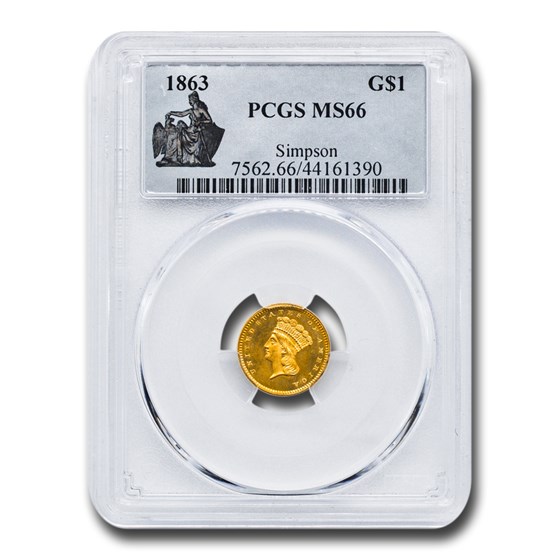 1863 $1 Indian Head Gold MS-66 PCGS 1863 $1 Indian Head Gold MS-66 PCGS