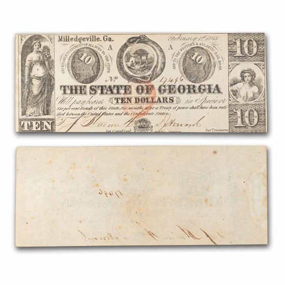 1863 $10 State of Georgia Milledgeville, Georgia CU