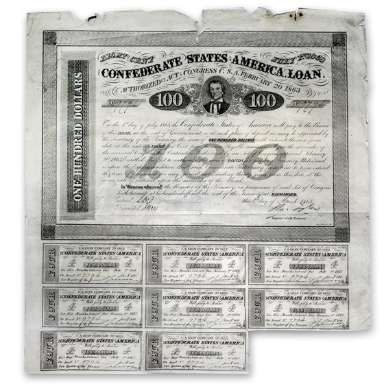 1863 $100 CSA Bond 8% A.H. Stephens VF 1863 $100 CSA Bond 8% A.H. Stephens VF