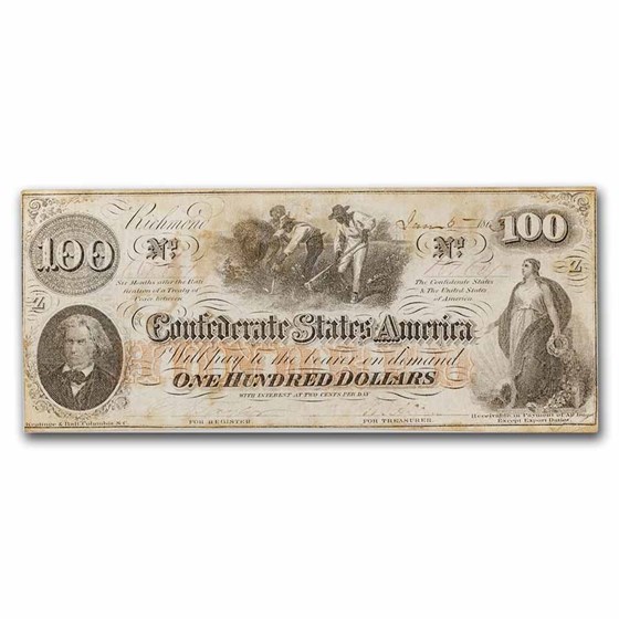 1863 $100 (T-42) Men Hoeing Cotton VF 1863 $100 (T-42) Men Hoeing Cotton VF