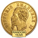 1863-1865 Italy Gold 10 Lire Vittorio Emanuele II Avg Circ