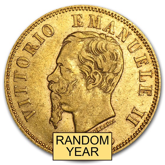 1863-1865 Italy Gold 10 Lire Vittorio Emanuele II Avg Circ