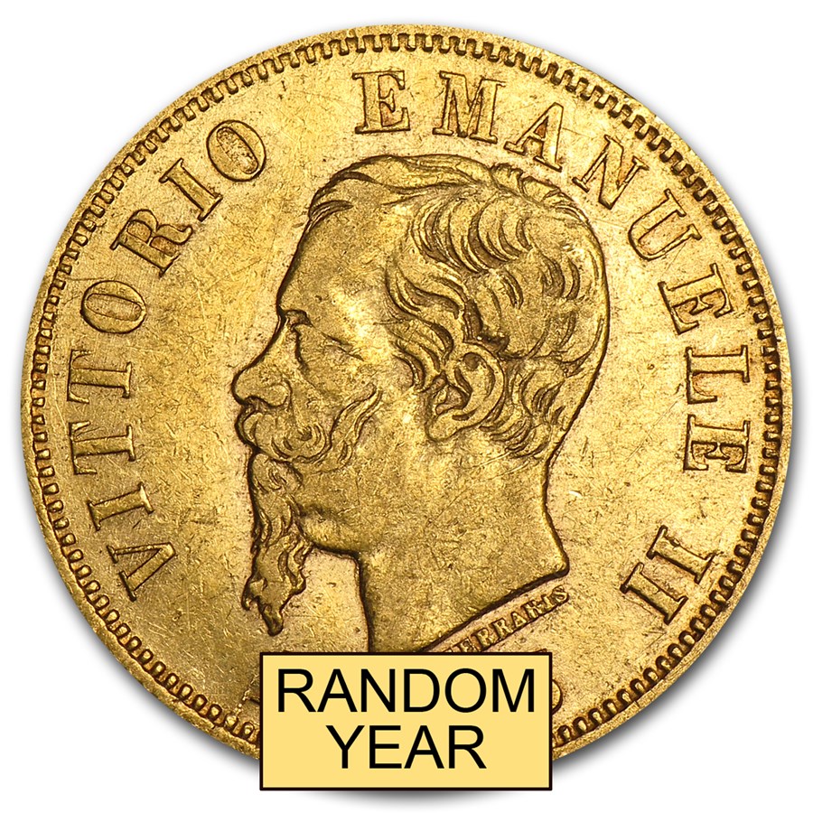 1863-1865 Italy Gold 10 Lire Vittorio Emanuele II Avg Circ