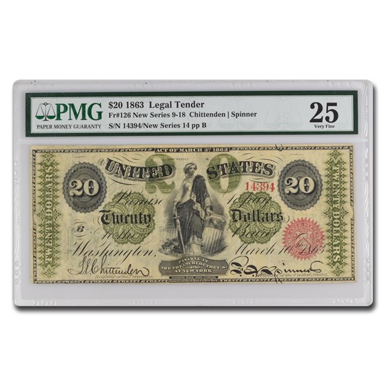 1863 $20 Legal Tender VF-25 PMG (Fr#126) 1863 $20 Legal Tender VF-25 PMG (Fr#126)