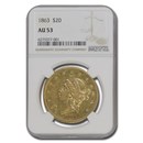 1863 $20 Liberty Gold Double Eagle AU-53 NGC