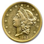 1863 $20 Liberty Gold Double Eagle AU-53 PCGS