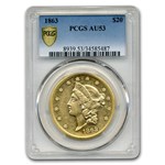 1863 $20 Liberty Gold Double Eagle AU-53 PCGS