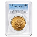 1863 $20 Liberty Gold Double Eagle AU-58 PCGS