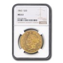 1863 $20 Liberty Gold Double Eagle MS-61 NGC