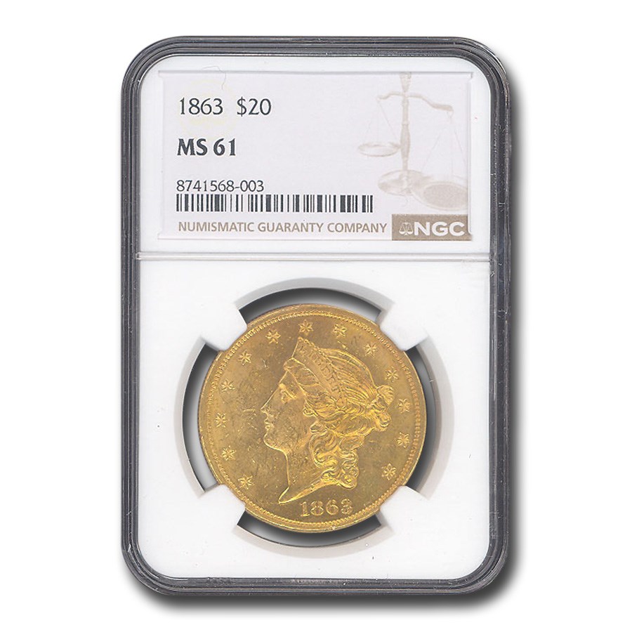 1863 $20 Liberty Gold Double Eagle MS-61 NGC