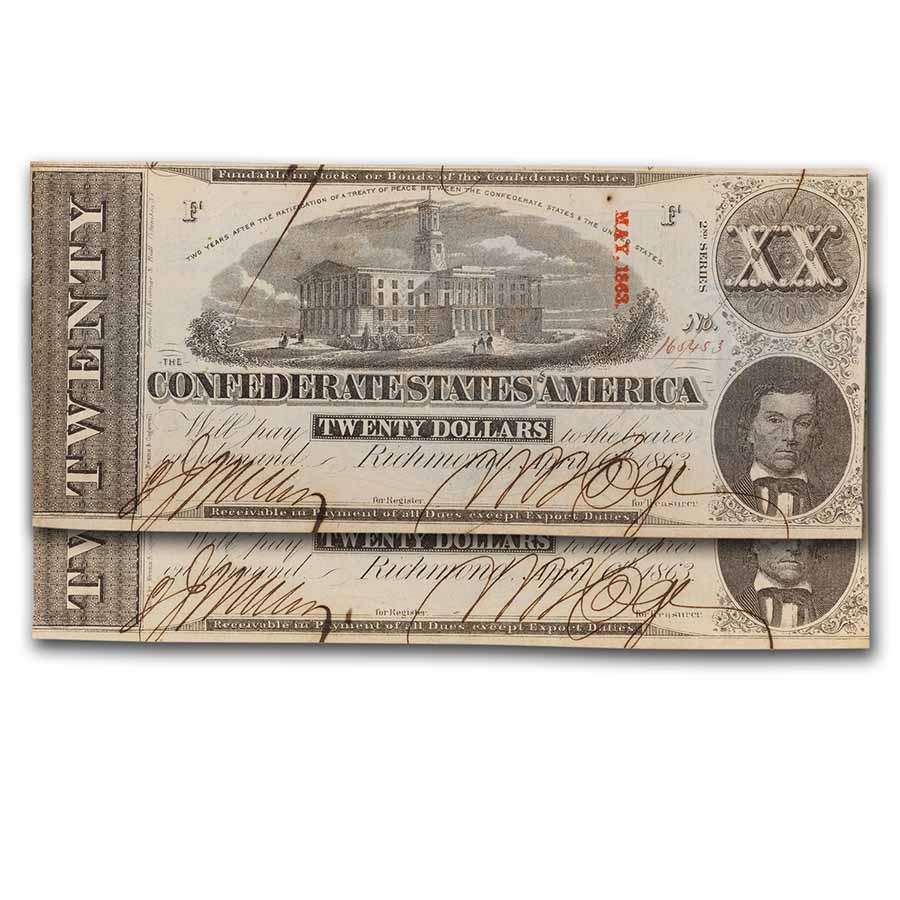 1863 $20 (T-58) Capitol @ Nashville, TN CU - 2 Consecutive