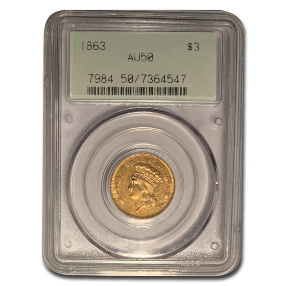 1863 $3 Gold Princess AU-50 PCGS 1863 $3 Gold Princess AU-50 PCGS