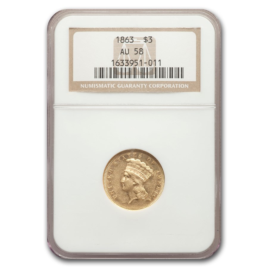 Buy 1863 $3 Gold Princess AU-58 NGC | APMEX
