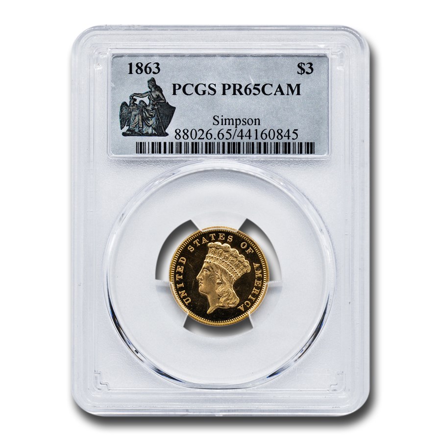 1863 $3 Gold Princess PR-65 Cameo PCGS