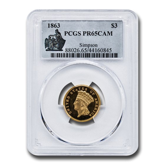 1863 $3 Gold Princess PR-65 Cameo PCGS 1863 $3 Gold Princess PR-65 Cameo PCGS