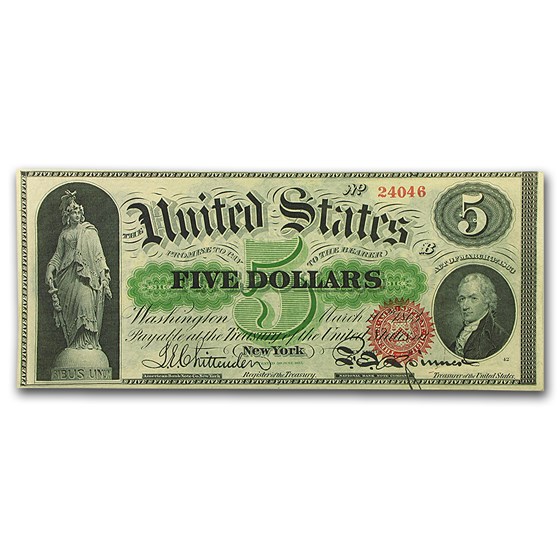 1863 $5.00 Legal Tender Alexander Hamilton Unc 1863 $5.00 Legal Tender Alexander Hamilton Unc