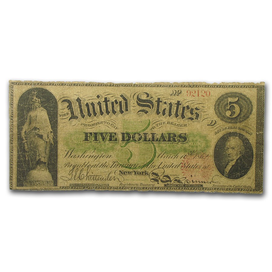 1863 $5.00 Legal Tender Alexander Hamilton VG (Fr#63)