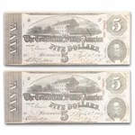 1863 $5.00 (T-60) Capitol @ Richmond, VA AU (Cancelled) 2 Cons.