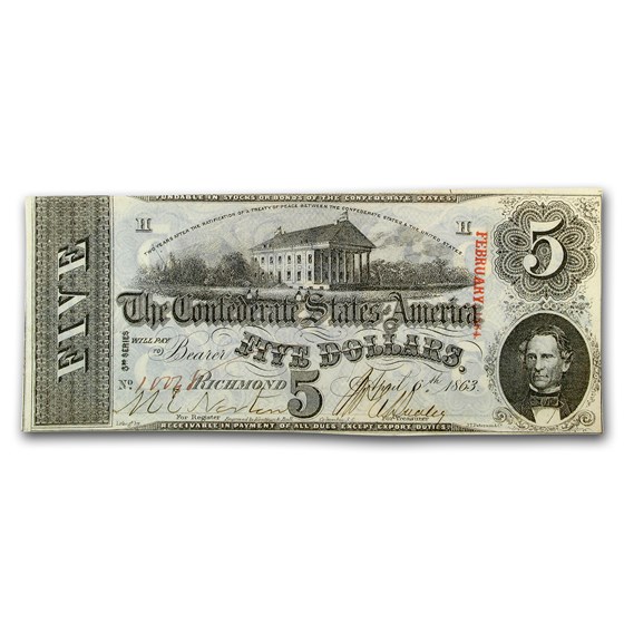 1863 $5.00 (T-60) Capitol @ Richmond, VA AU