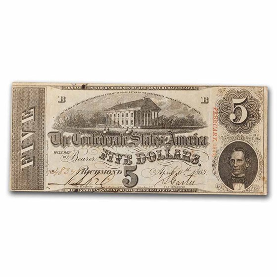 1863 $5.00 (T-60) Capitol @ Richmond, VA Fine 1863 $5.00 (T-60) Capitol @ Richmond, VA Fine