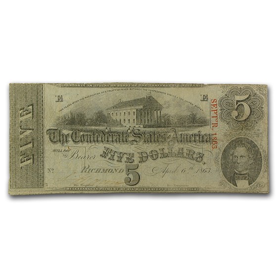 1863 $5.00 (T-60) Capitol @ Richmond, VA VF (Cancelled) 1863 $5.00 (T-60) Capitol @ Richmond, VA VF (Cancelled)