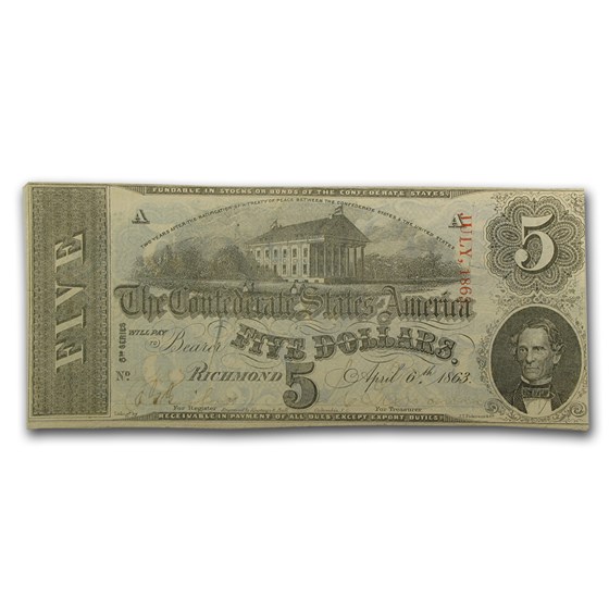 1863 $5.00 (T-60) Capitol @ Richmond, VA VF