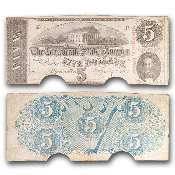 1863 $5.00 (T-60) Capitol @ Richmond, VA VG (Cancelled)