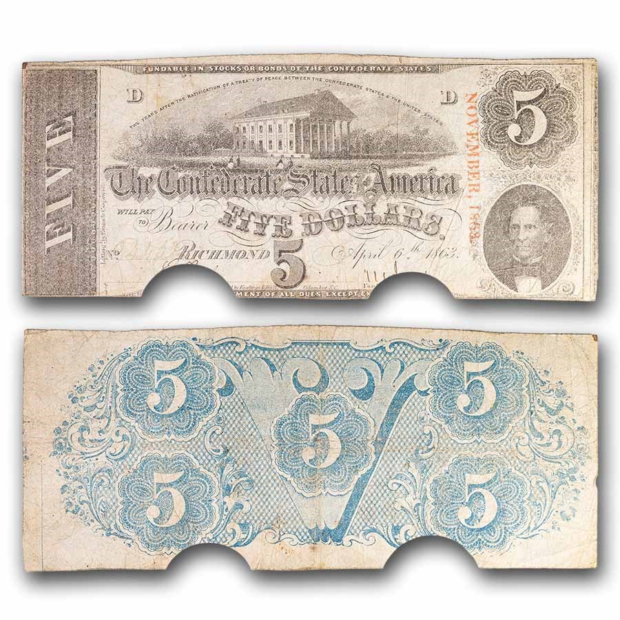 1863 $5.00 (T-60) Capitol @ Richmond, VA VG (Cancelled)