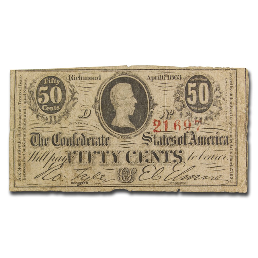 1863 50 Cents (T-63) Jefferson Davis Fine