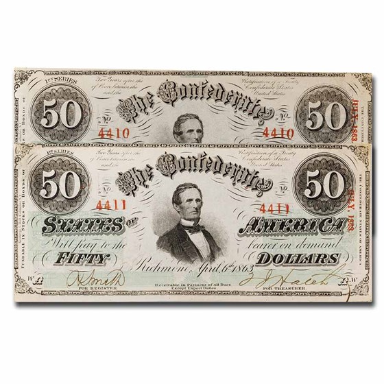 1863 $50 (T-57) Jefferson Davis CU - Consecutive Pair