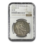 1863/53 Denmark Silver 2 Rigsdaler Frederick VII AU-58 NGC